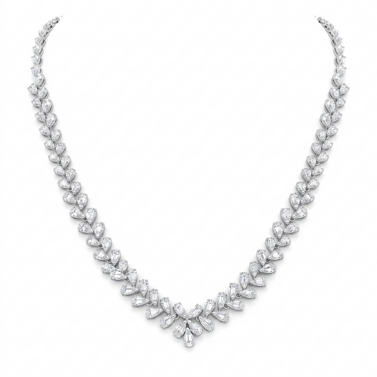 American Diamond Floral Leaf Complete Jewelry Set in 925 Sterling Silver