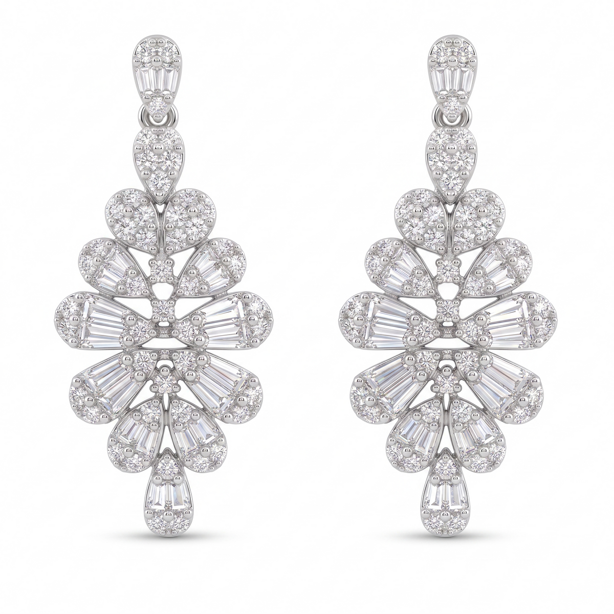 American Diamond Floral Leaf Complete Jewelry Set in 925 Sterling Silver