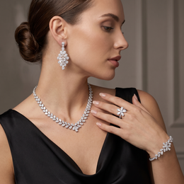 American Diamond Floral Leaf Complete Jewelry Set in 925 Sterling Silver