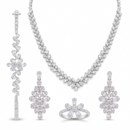 American Diamond Floral Leaf Complete Jewelry Set in 925 Sterling Silver