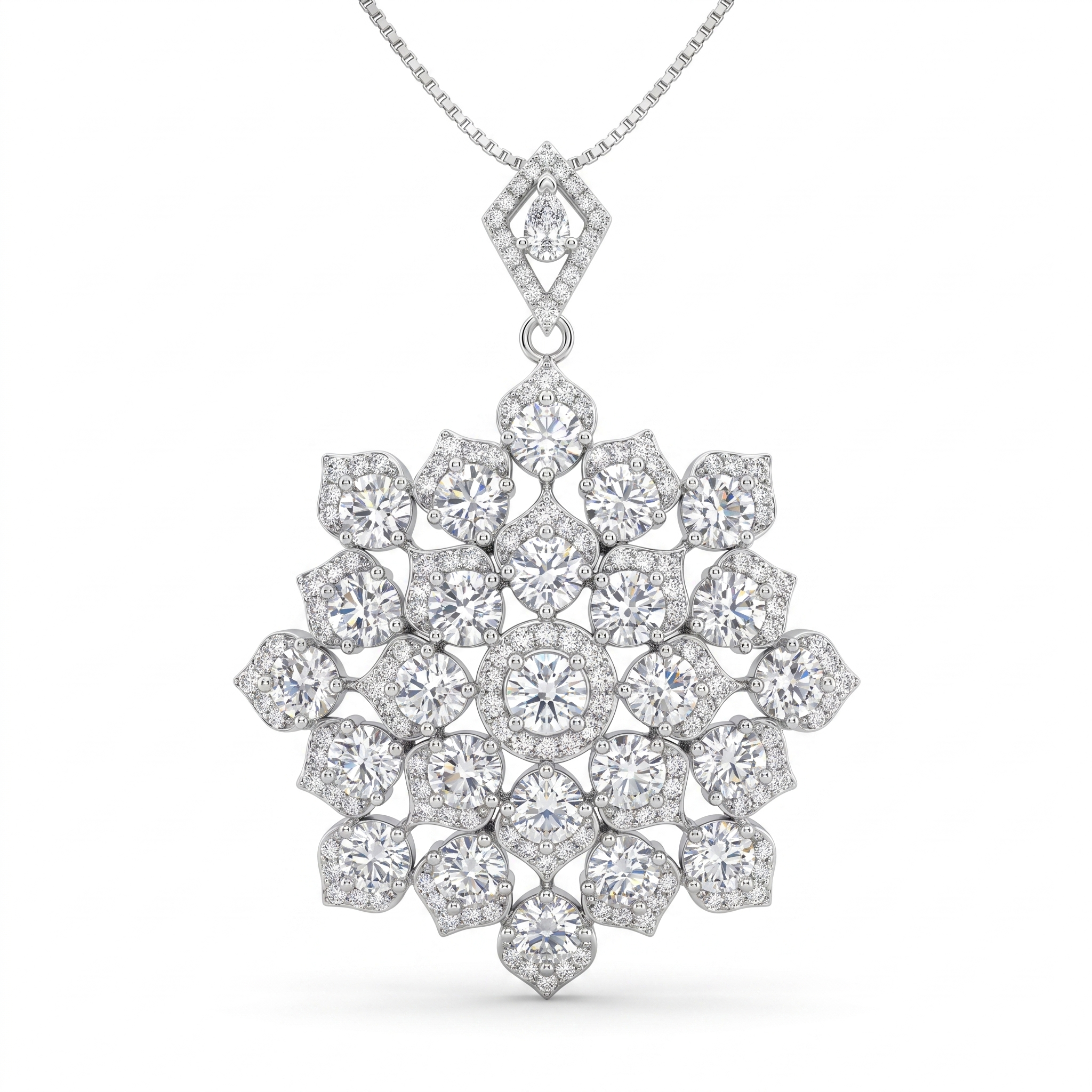 American Diamond Floral Cluster Statement Pendant in 925 Sterling Silver Secondary image