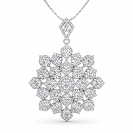 American Diamond Floral Cluster Statement Pendant in 925 Sterling Silver