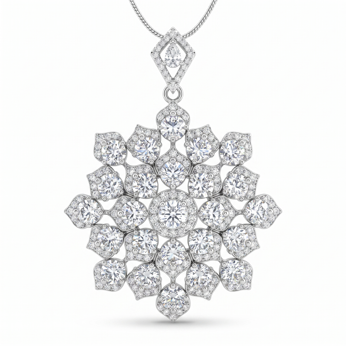 American Diamond Floral Cluster Statement Pendant in 925 Sterling Silver Main image