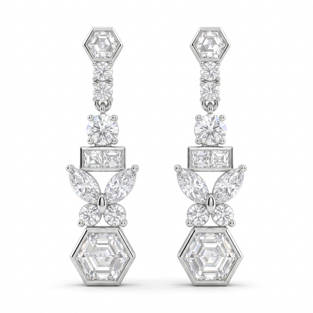 American Diamond Hexagonal Floral Complete Jewelry Set in 925 Sterling Silver