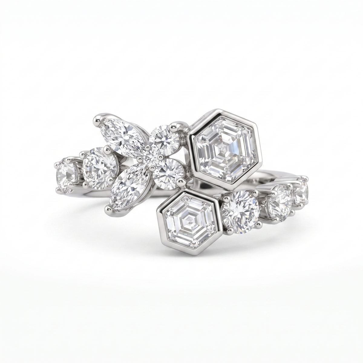 American Diamond Hexagonal Floral Complete Jewelry Set in 925 Sterling Silver