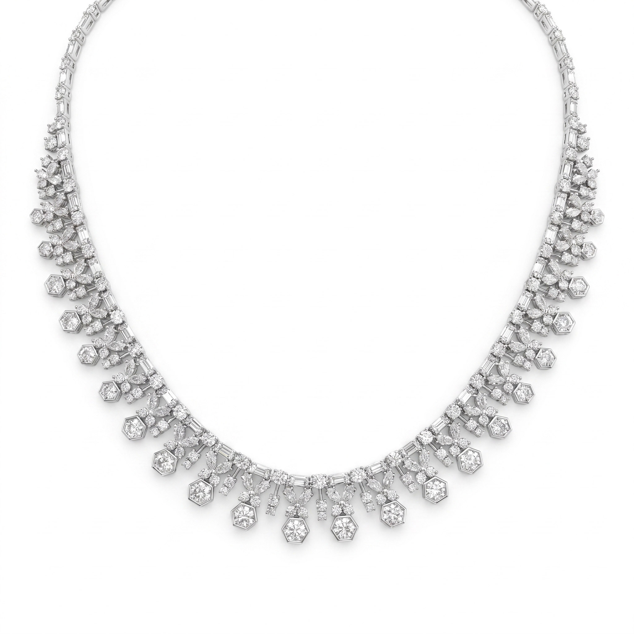 American Diamond Hexagonal Floral Complete Jewelry Set in 925 Sterling Silver Secondary image