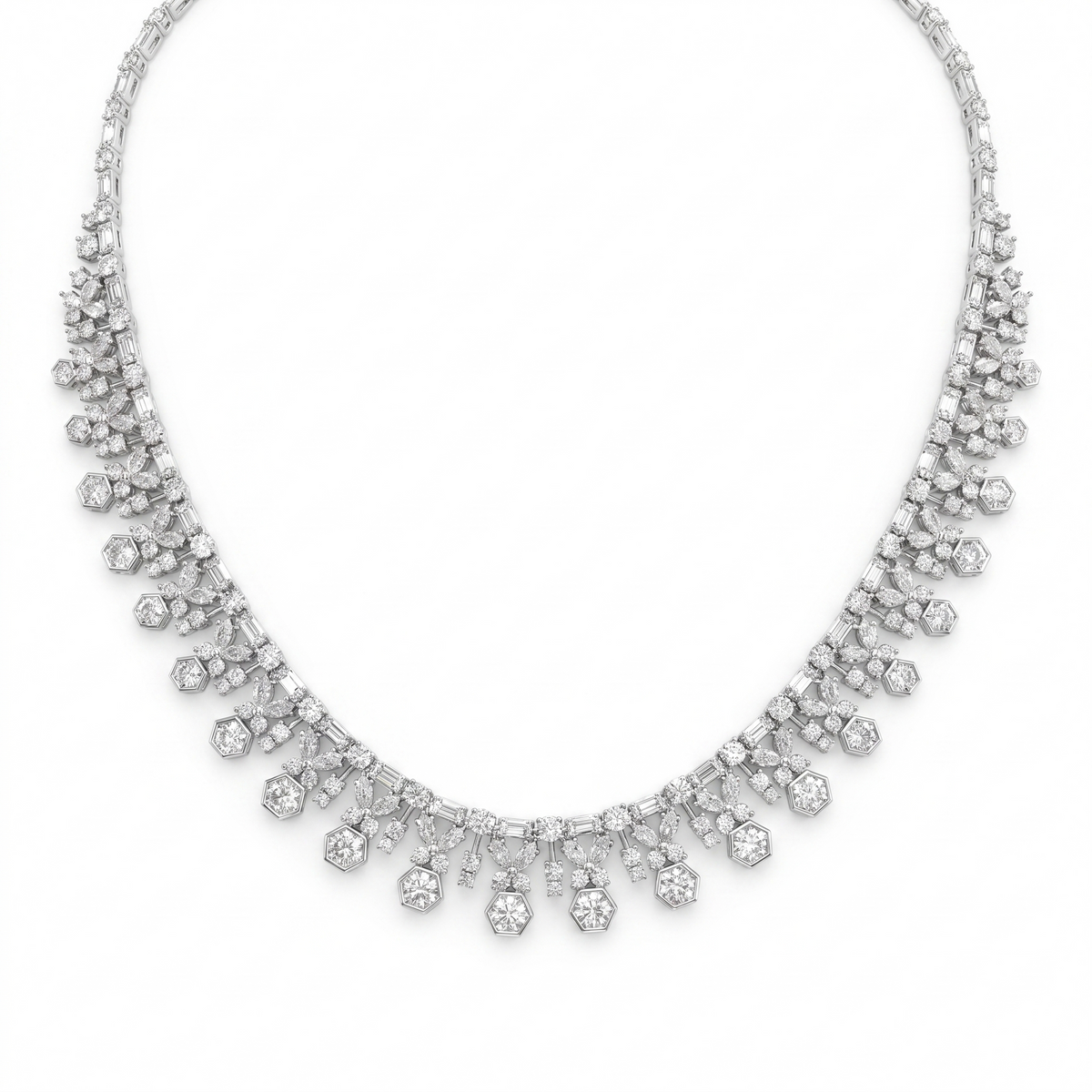 American Diamond Hexagonal Floral Complete Jewelry Set in 925 Sterling Silver