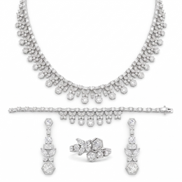 American Diamond Hexagonal Floral Complete Jewelry Set in 925 Sterling Silver