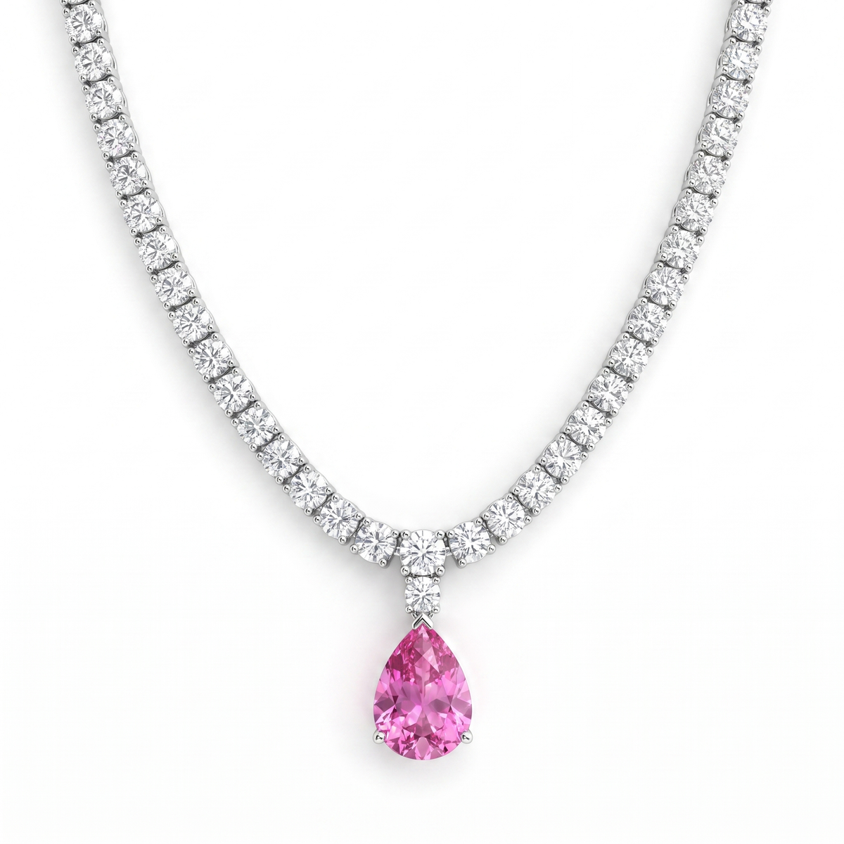 American Diamond & Pink Pear-Cut Stone Complete Jewelry Set in 925 Sterling Silver
