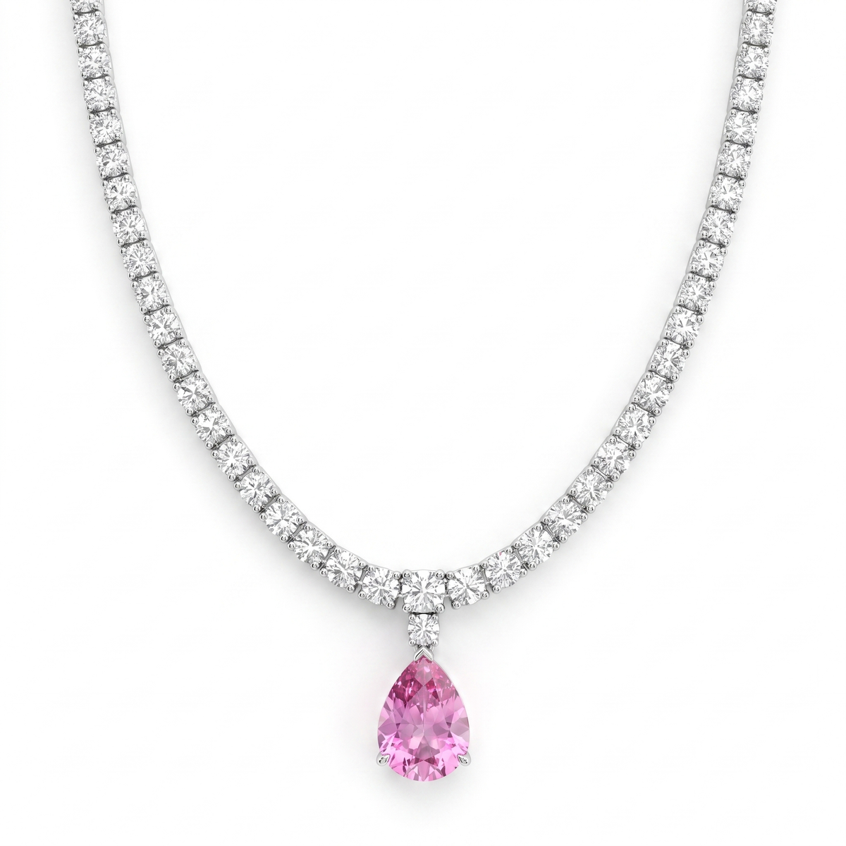 American Diamond & Pink Pear-Cut Stone Complete Jewelry Set in 925 Sterling Silver