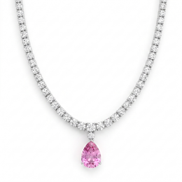 American Diamond & Pink Pear-Cut Stone Complete Jewelry Set in 925 Sterling Silver