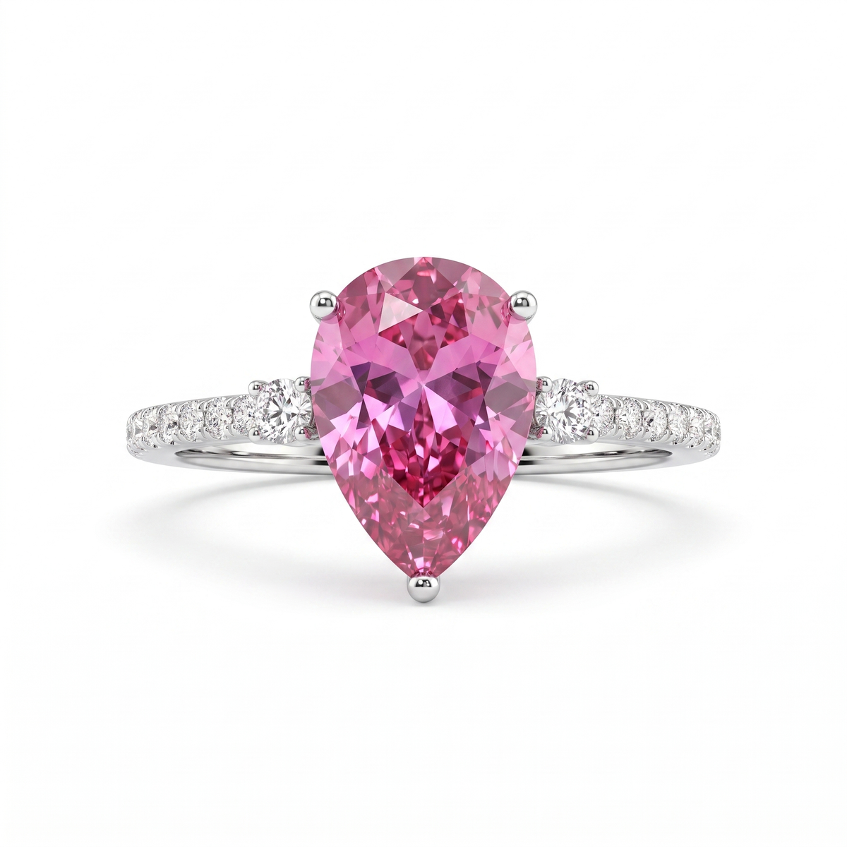 American Diamond & Pink Pear-Cut Stone Complete Jewelry Set in 925 Sterling Silver