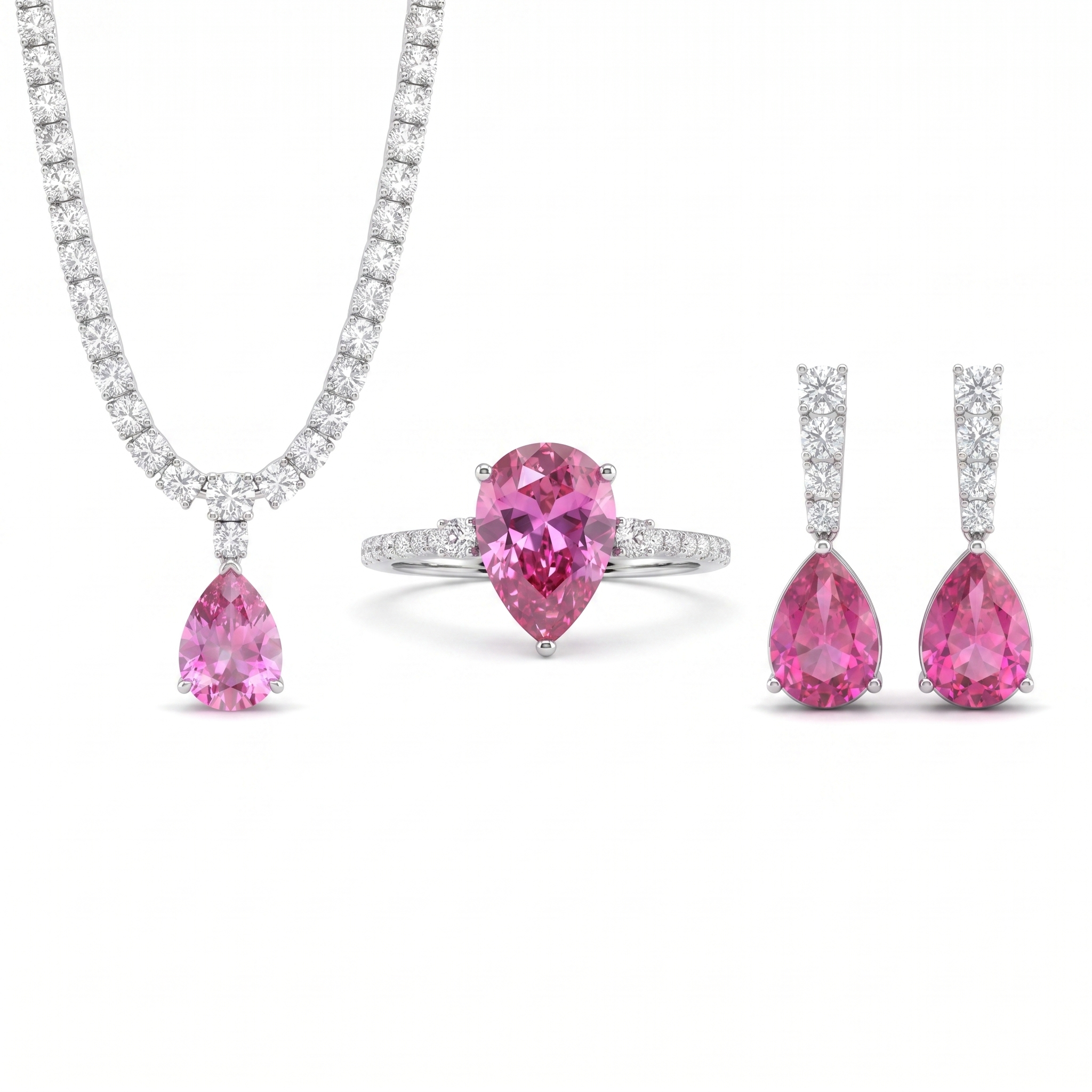 American Diamond & Pink Pear-Cut Stone Complete Jewelry Set in 925 Sterling Silver Secondary image