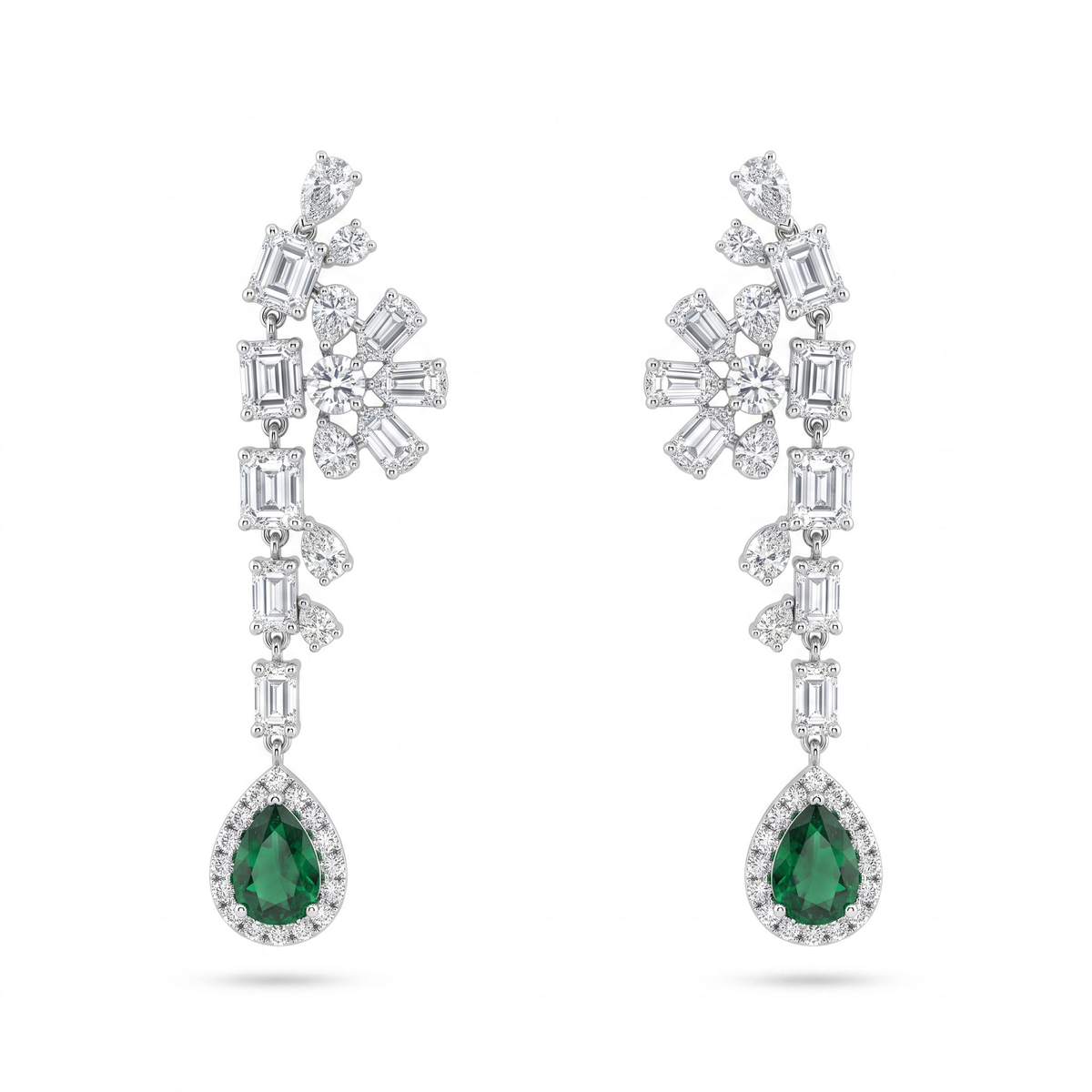American Diamond & Emerald Green Pear-Cut Complete Jewelry Set in 925 Sterling Silver