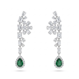 American Diamond & Emerald Green Pear-Cut Complete Jewelry Set in 925 Sterling Silver