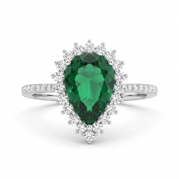 American Diamond & Emerald Green Pear-Cut Complete Jewelry Set in 925 Sterling Silver