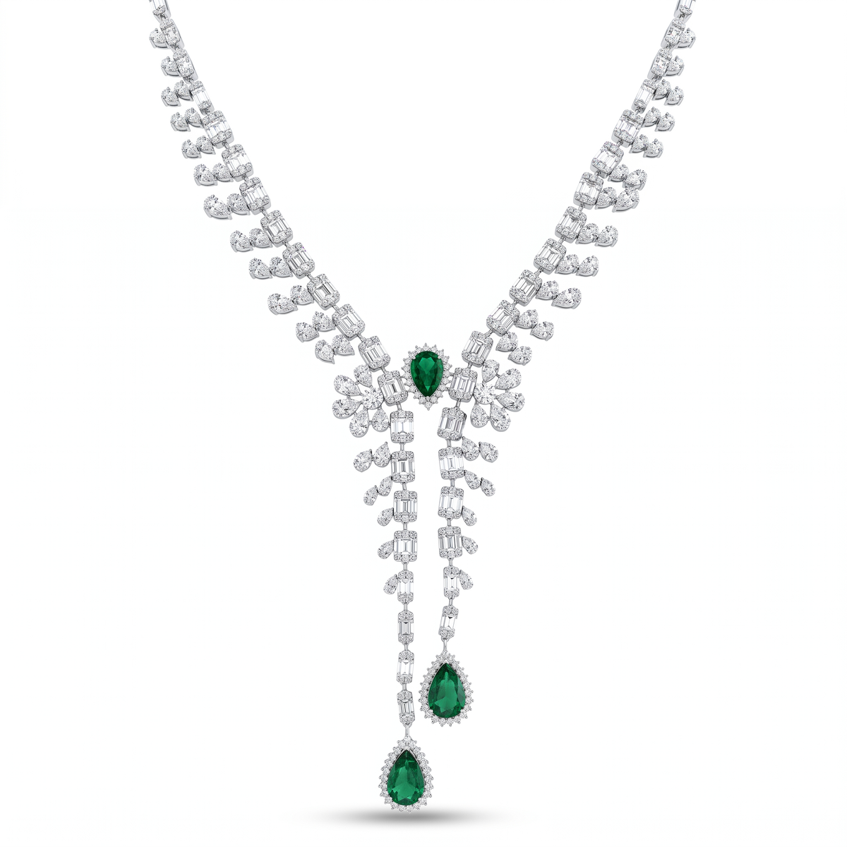 American Diamond & Emerald Green Pear-Cut Complete Jewelry Set in 925 Sterling Silver