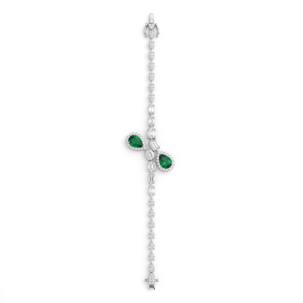 American Diamond & Emerald Green Pear-Cut Complete Jewelry Set in 925 Sterling Silver