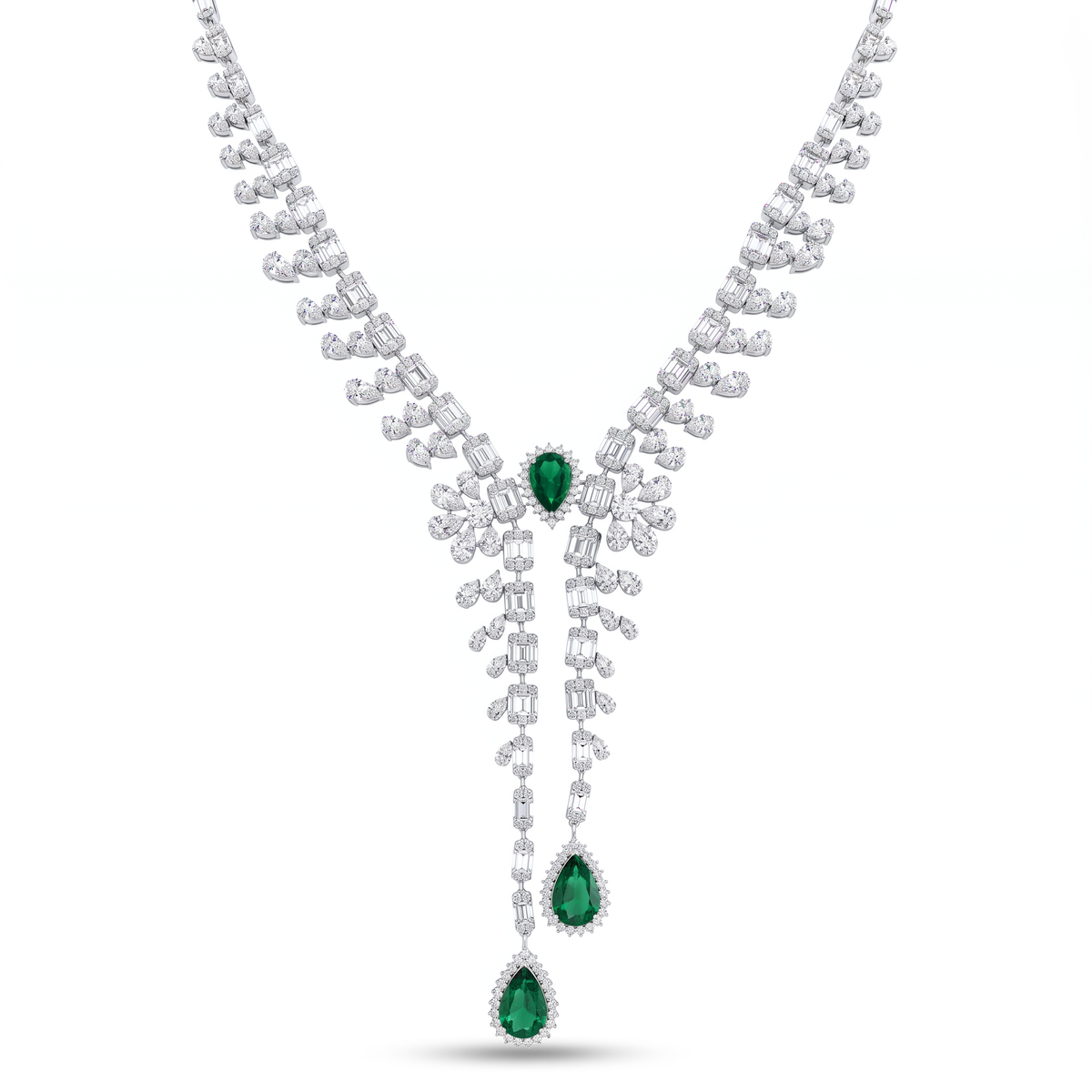 American Diamond & Emerald Green Pear-Cut Complete Jewelry Set in 925 Sterling Silver