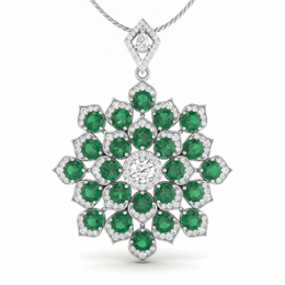 American Diamond & Emerald Green Round-Cut Floral Statement Pendant in 925 Sterling Silver