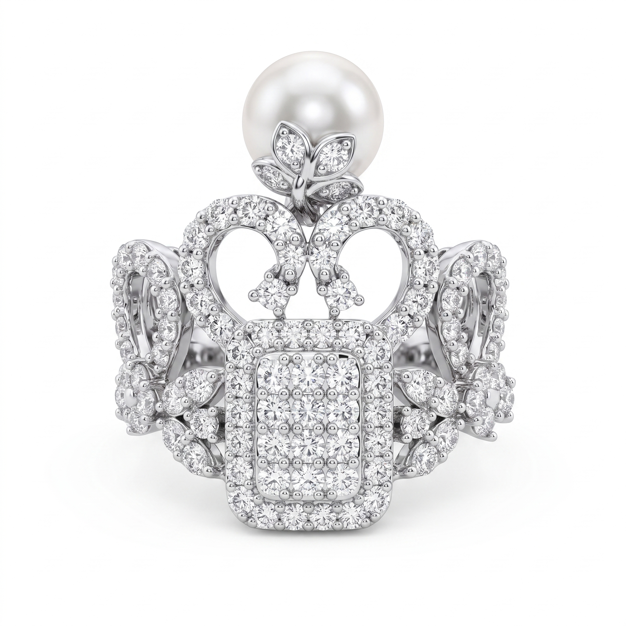 American Diamond & Pearl Ornamental Complete Jewelry Set in 925 Sterling Silver Secondary image