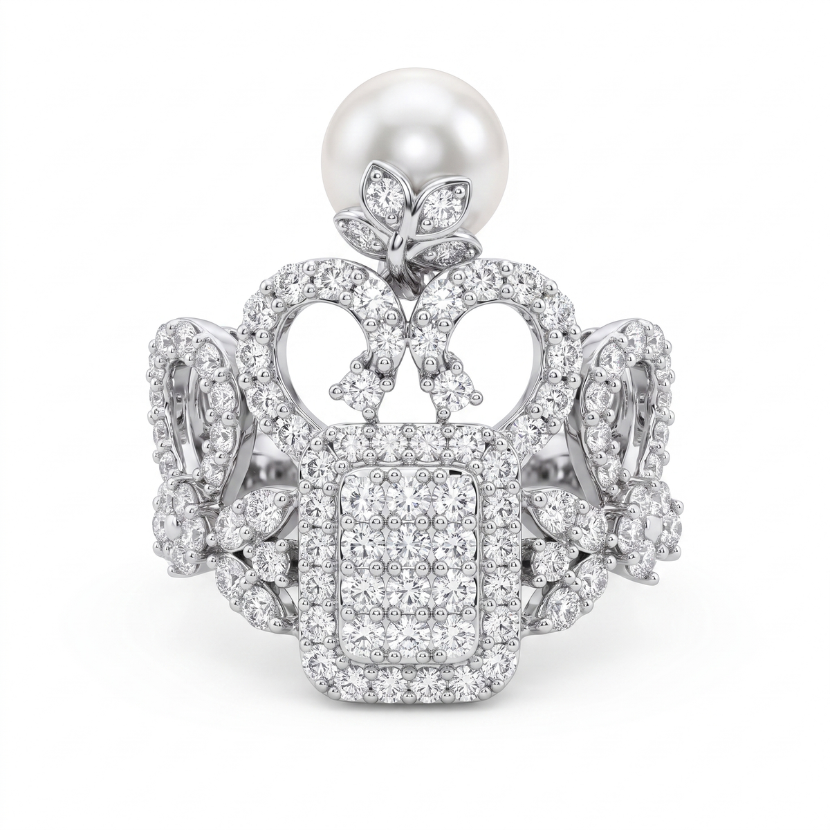 American Diamond & Pearl Ornamental Complete Jewelry Set in 925 Sterling Silver