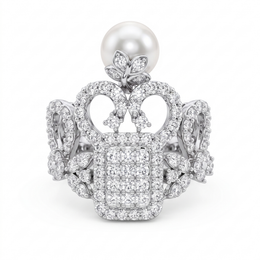 American Diamond & Pearl Ornamental Complete Jewelry Set in 925 Sterling Silver