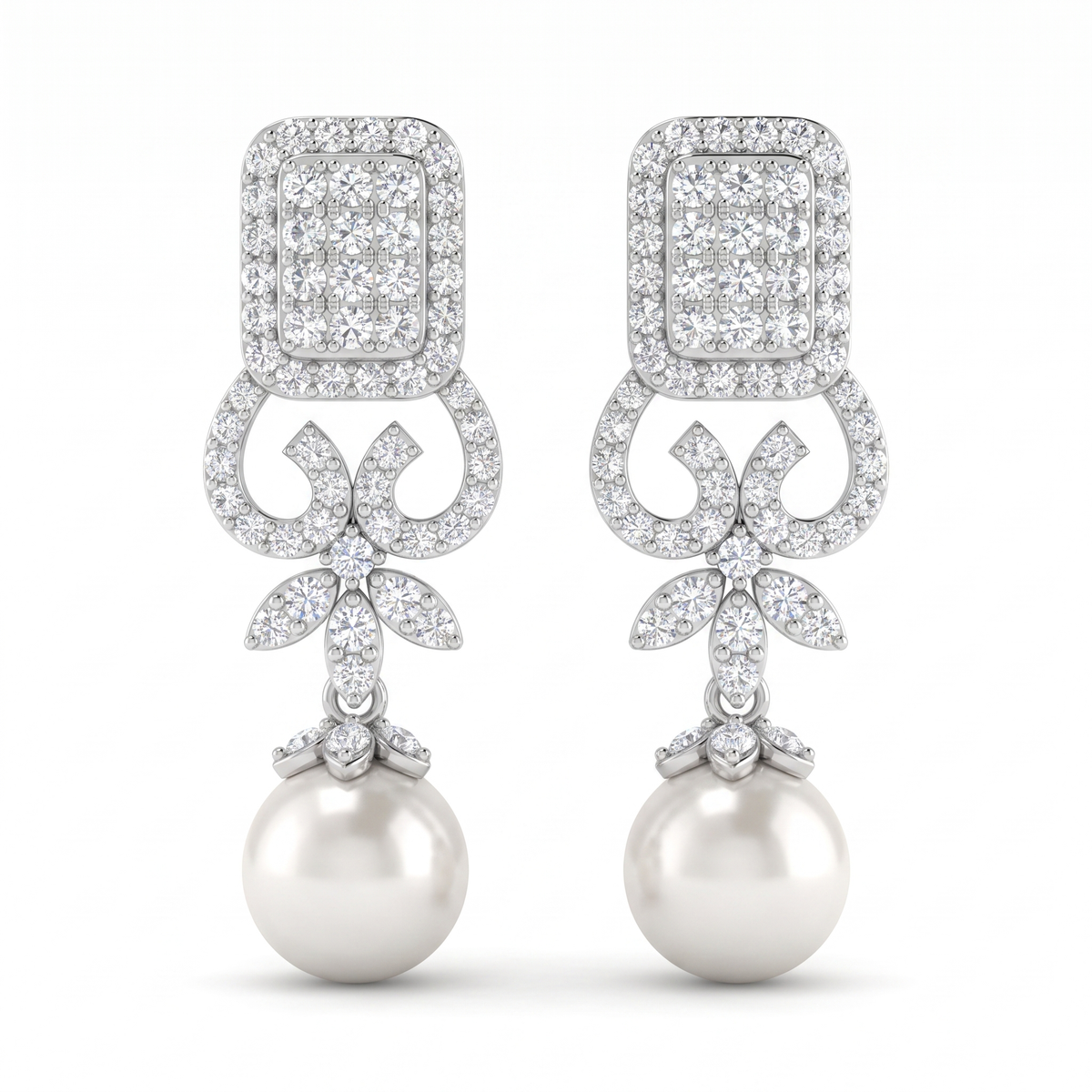 American Diamond & Pearl Ornamental Complete Jewelry Set in 925 Sterling Silver
