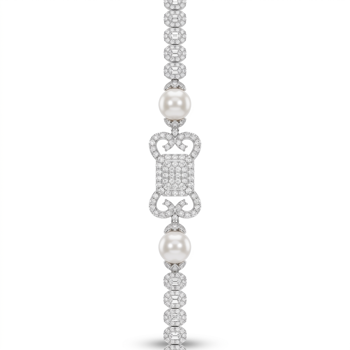 American Diamond & Pearl Ornamental Complete Jewelry Set in 925 Sterling Silver
