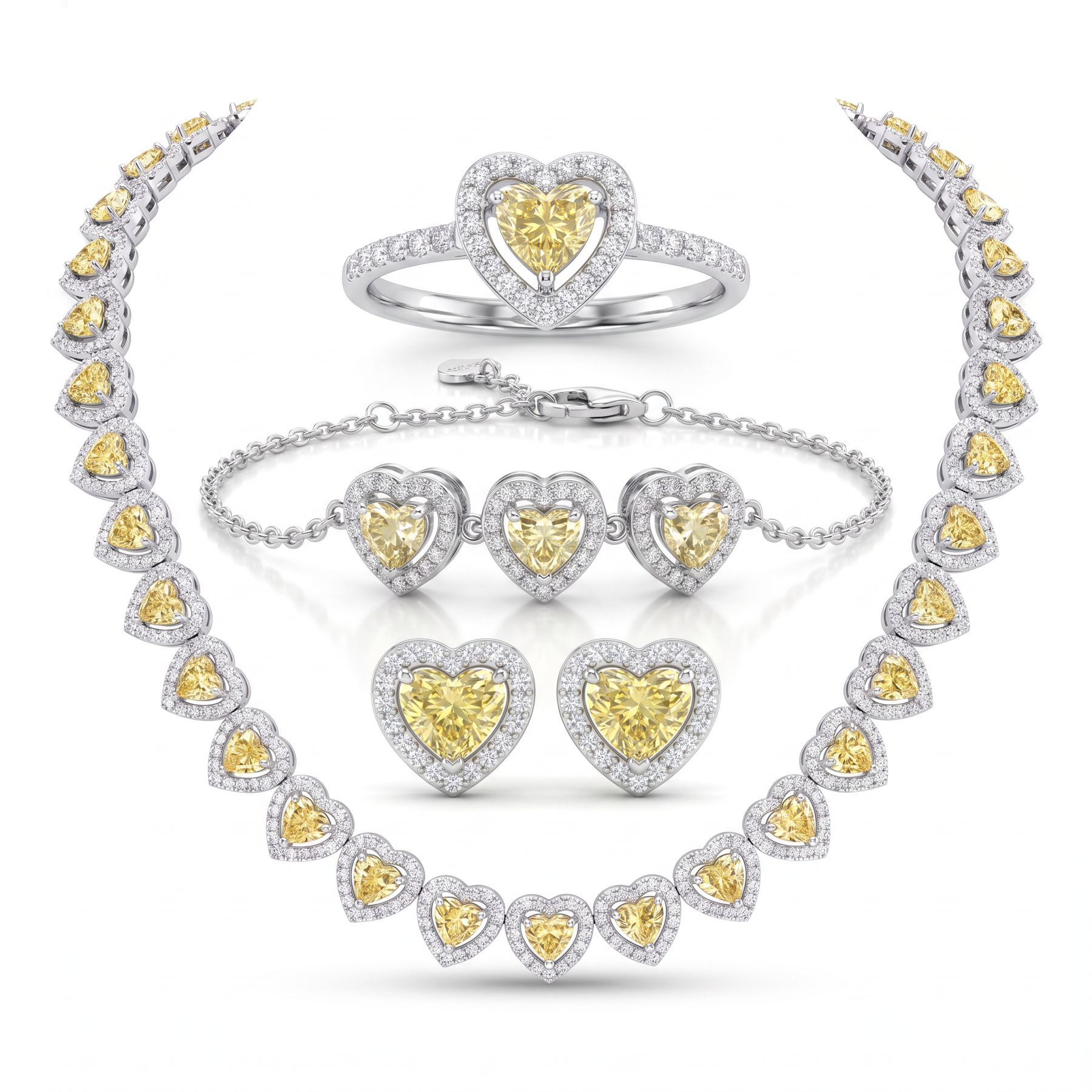 American Diamond Yellow Heart Complete Jewelry Set in 925 Sterling Silver