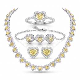 American Diamond Yellow Heart Complete Jewelry Set in 925 Sterling Silver