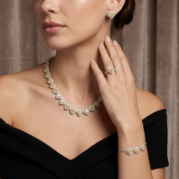 American Diamond Yellow Heart Complete Jewelry Set in 925 Sterling Silver