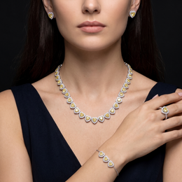 American Diamond Yellow Heart Complete Jewelry Set in 925 Sterling Silver
