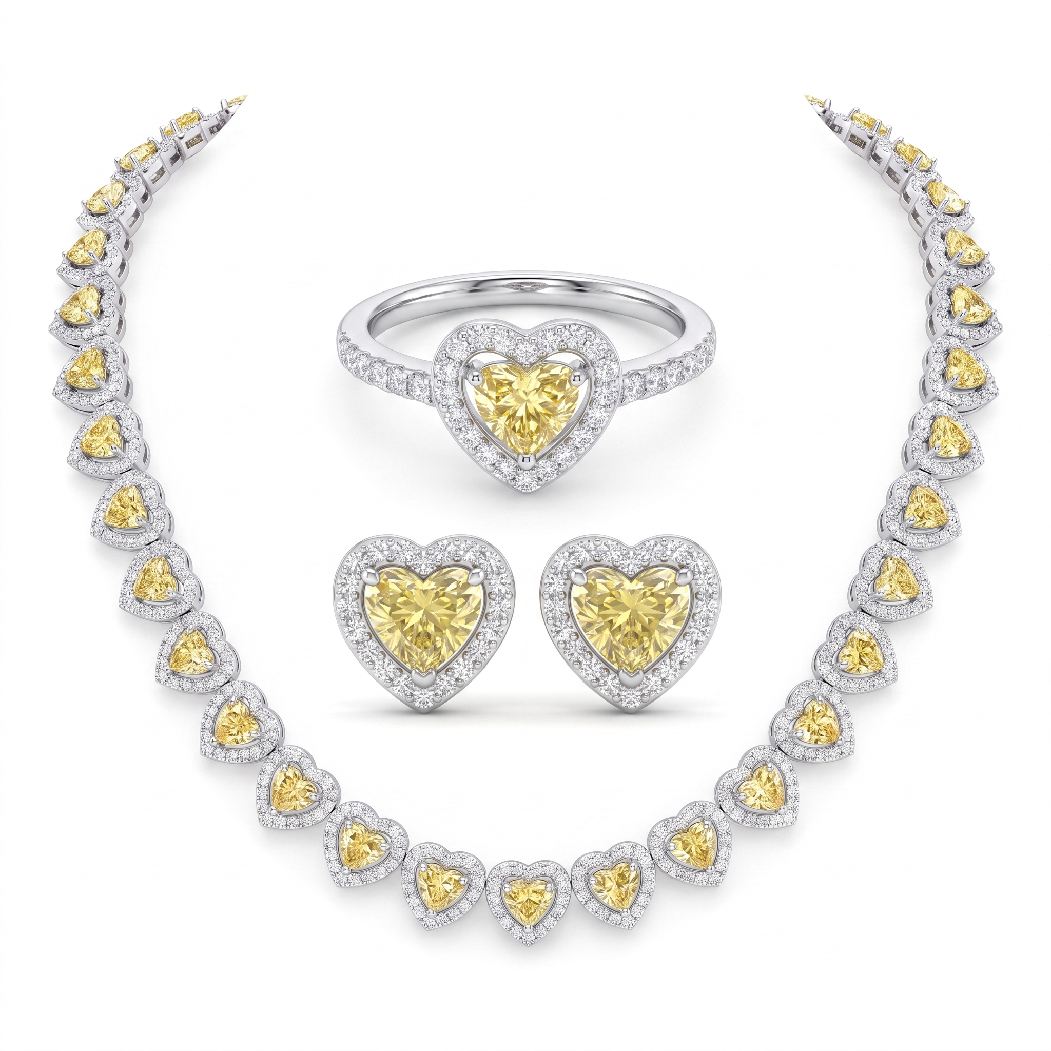 American Diamond Yellow Heart Complete Jewelry Set in 925 Sterling Silver Secondary image