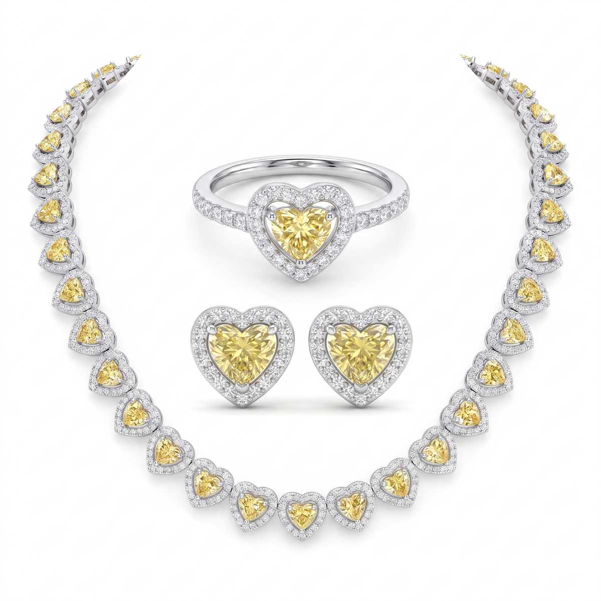 American Diamond Yellow Heart Complete Jewelry Set in 925 Sterling Silver