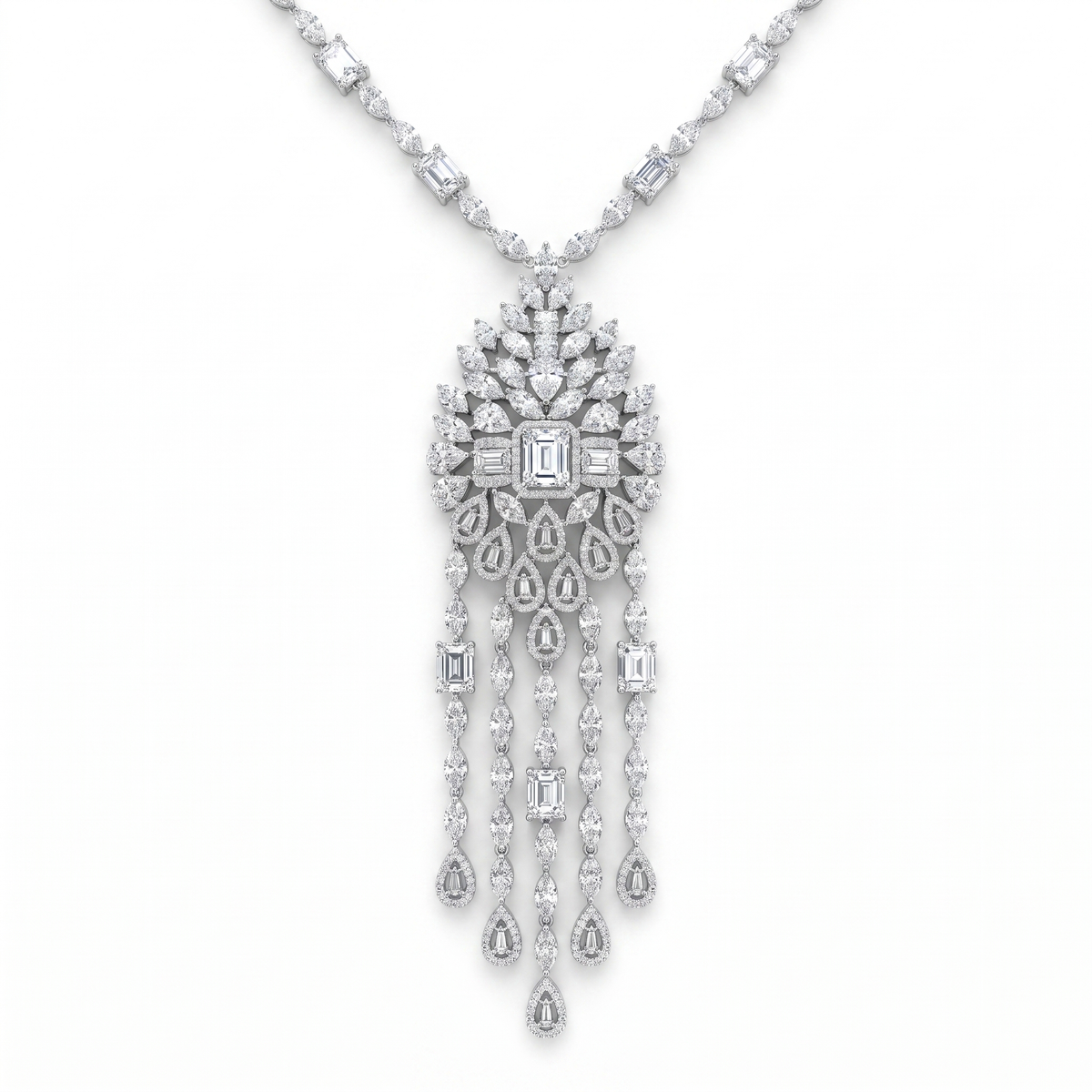American Diamond Floral Cascade Complete Jewelry Set in 925 Sterling Silver Main image