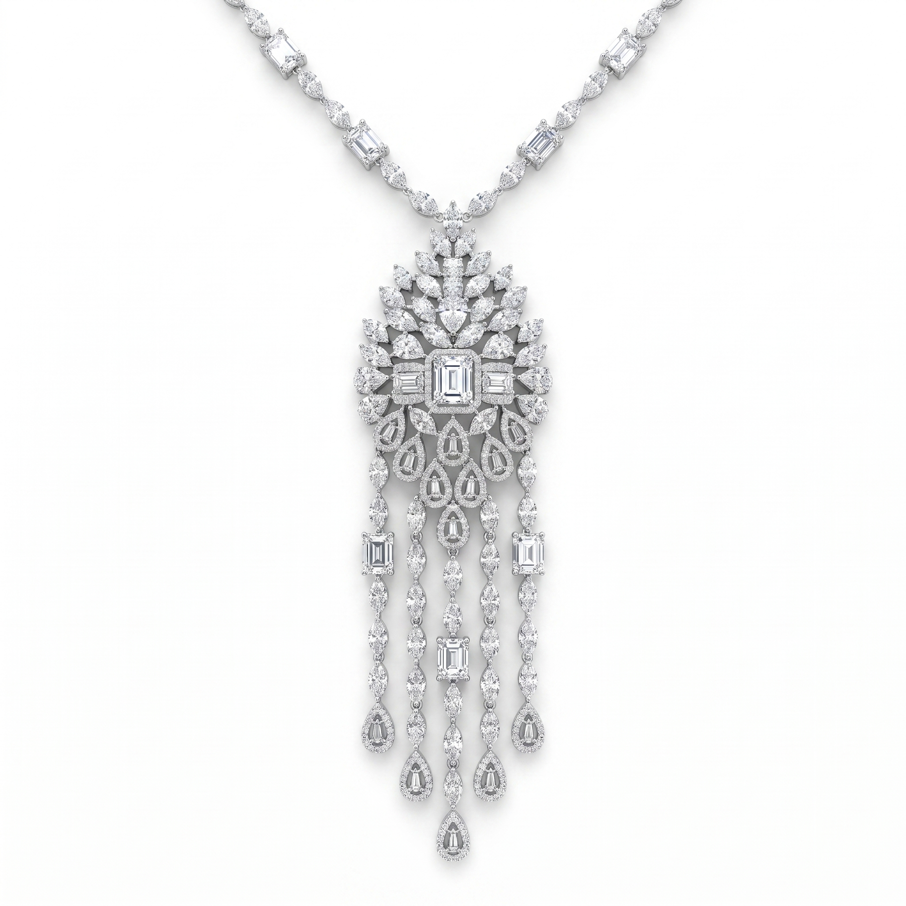 American Diamond Floral Cascade Complete Jewelry Set in 925 Sterling Silver