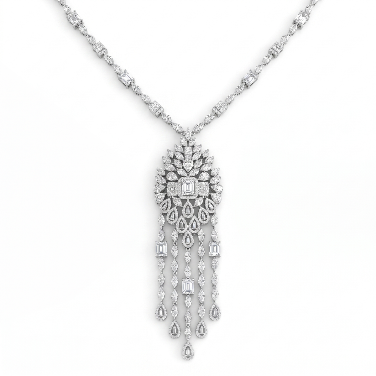 American Diamond Floral Cascade Complete Jewelry Set in 925 Sterling Silver
