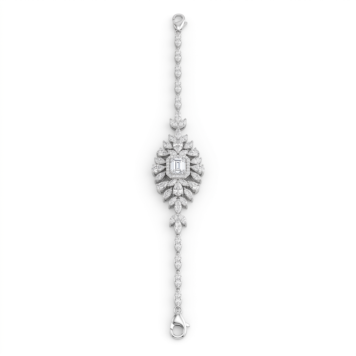 American Diamond Floral Cascade Complete Jewelry Set in 925 Sterling Silver