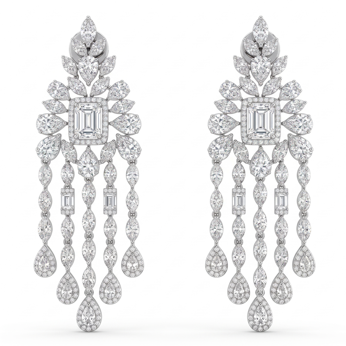 American Diamond Floral Cascade Complete Jewelry Set in 925 Sterling Silver
