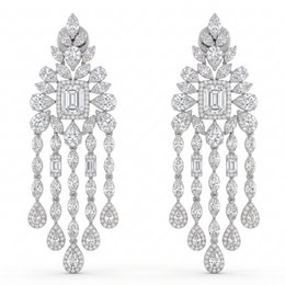 American Diamond Floral Cascade Complete Jewelry Set in 925 Sterling Silver