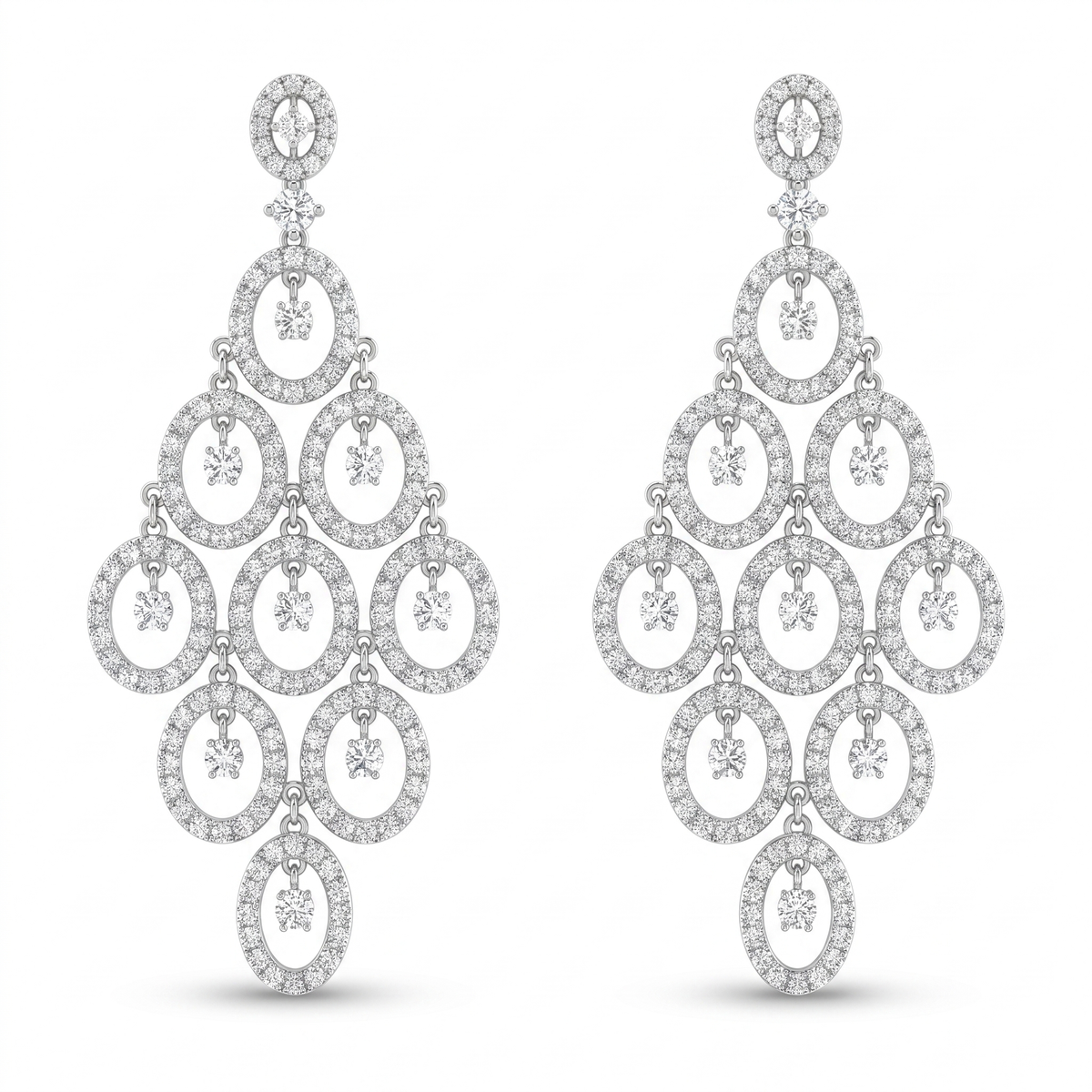 American Diamond Oval Cascade Chandelier Earrings in 925 Sterling Silver Main image