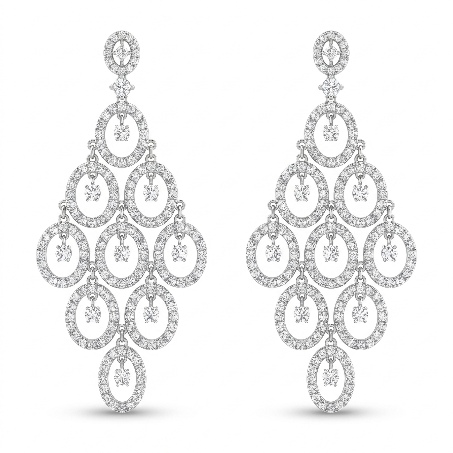 American Diamond Oval Cascade Chandelier Earrings in 925 Sterling Silver