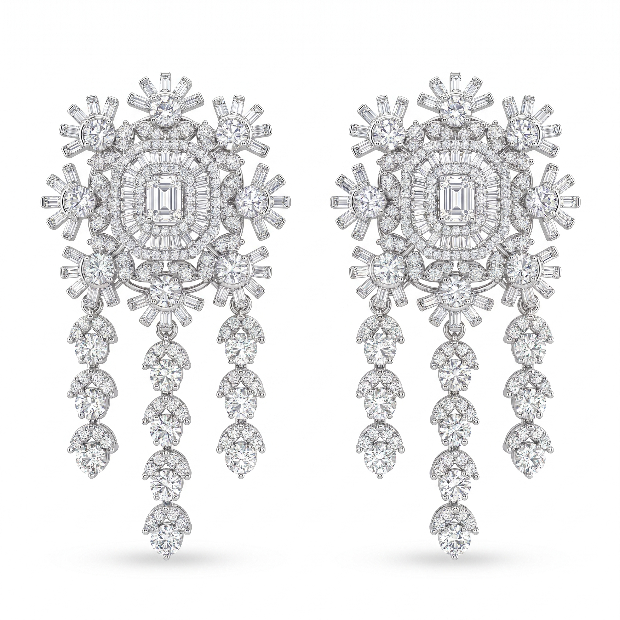 American Diamond Emerald-Cut Floral Cascade Necklace & Earrings Set in 925 Sterling Silver Secondary image