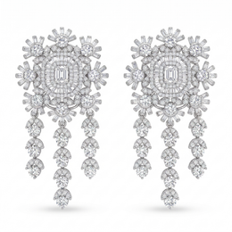 American Diamond Emerald-Cut Floral Cascade Necklace & Earrings Set in 925 Sterling Silver