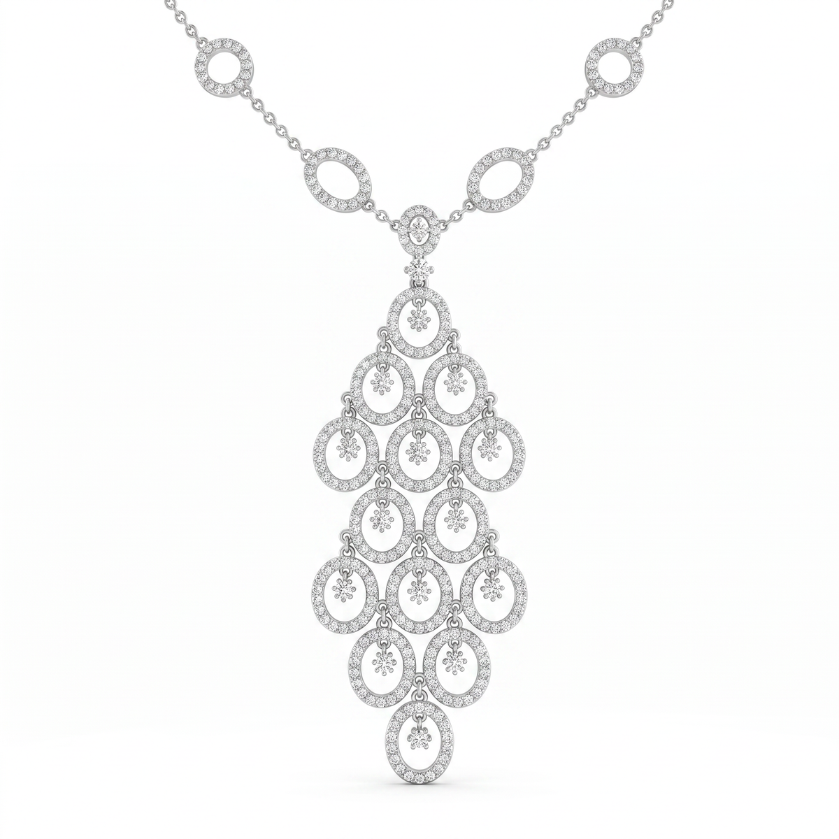 American Diamond Oval Cascade Statement Necklace in 925 Sterling Silver Main image
