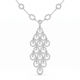 American Diamond Oval Cascade Statement Necklace in 925 Sterling Silver