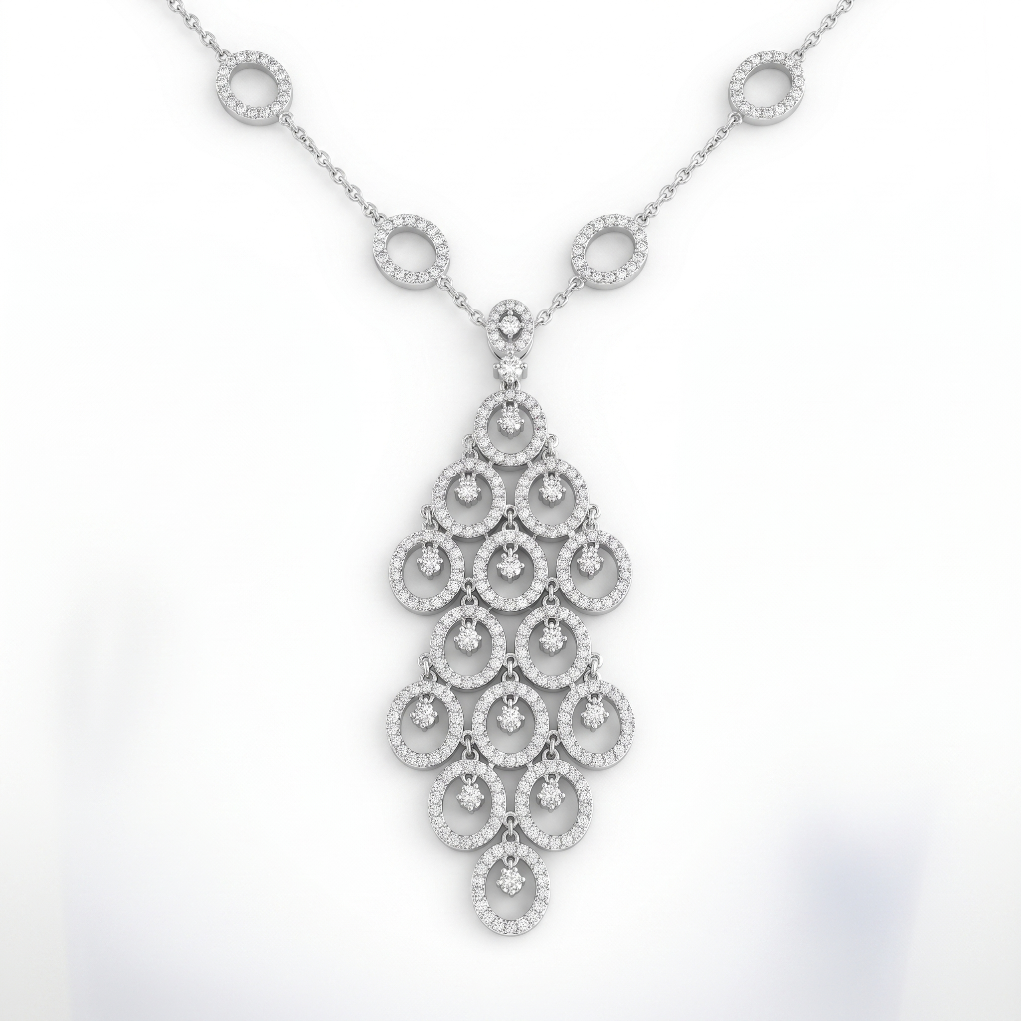 American Diamond Oval Cascade Statement Necklace in 925 Sterling Silver Secondary image