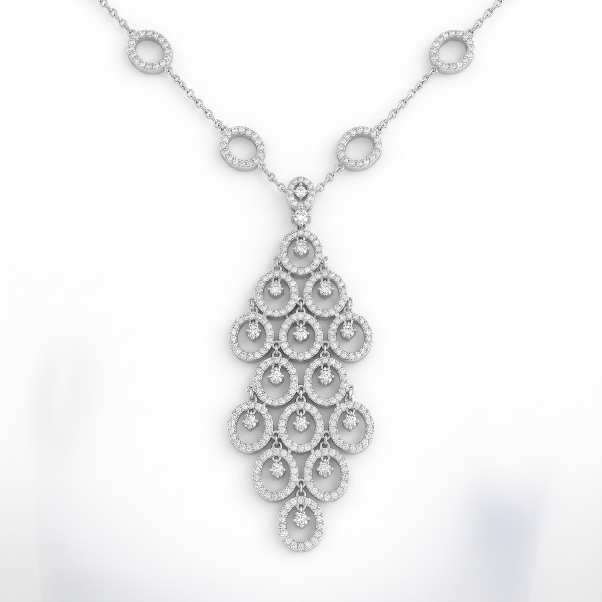 American Diamond Oval Cascade Statement Necklace in 925 Sterling Silver