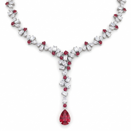 Ruby & White Stone Floral Jewelry Set in 925 Sterling Silver – Necklace, Earrings, Ring & Bracelet